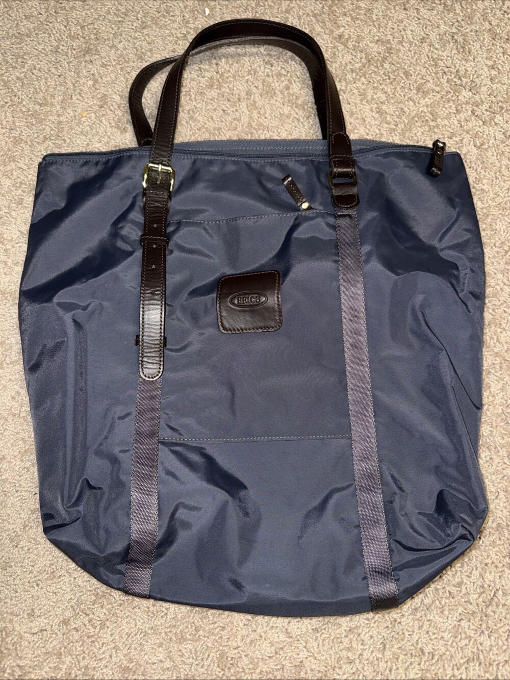 Brics Navy Nylon, Dark Brown Leather Trim, 16w 14t